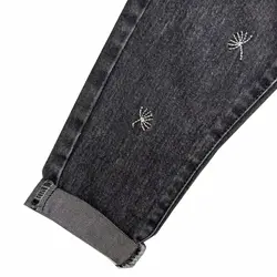 شلوار جین دخترانه ذغالی طرح قاصدک