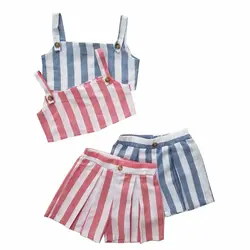 ست نیم تنه و شلوارک دخترانه راه راه