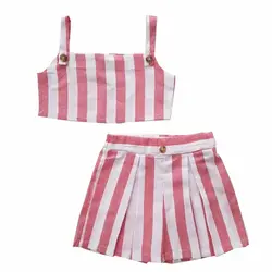 ست نیم تنه و شلوارک دخترانه راه راه