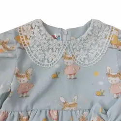 پیراهن آبی دخترانه خرگوشی کبریتی