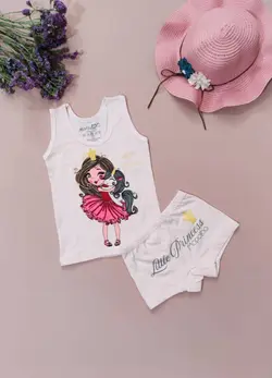 ست رکابی و شورت دخترانه پادار طرح پرنسس