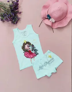 ست رکابی و شورت دخترانه پادار طرح پرنسس