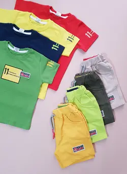 ست تیشرت و شلوارک پسرانه/دخترانه تک‌رنگ