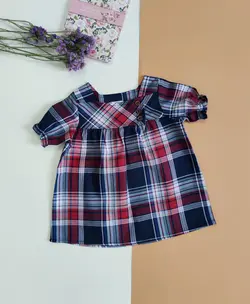 پیراهن دخترانه چهارخانه یقه خشتی