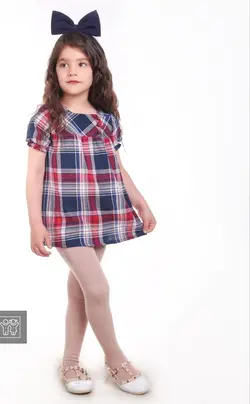 پیراهن دخترانه چهارخانه یقه خشتی