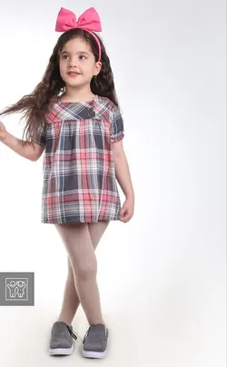 پیراهن دخترانه چهارخانه یقه خشتی