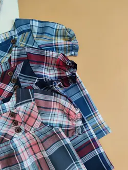 پیراهن دخترانه چهارخانه یقه خشتی