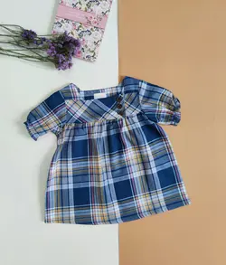 پیراهن دخترانه چهارخانه یقه خشتی