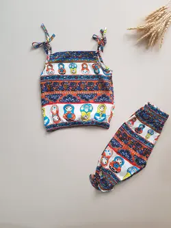 ست تاپ و شلوارک دخترانه نخی تیره