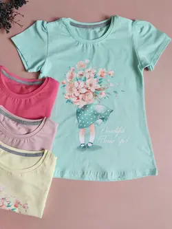 تیشرت نخی دخترانه طرح گل