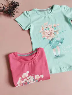 تیشرت نخی دخترانه طرح گل