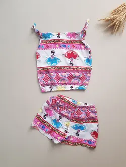 ست تاپ و شلوارک دخترانه نخی سبزقرمز