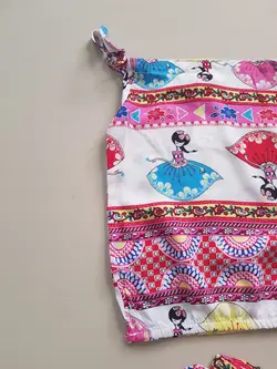 ست تاپ و شلوارک دخترانه نخی سبزقرمز