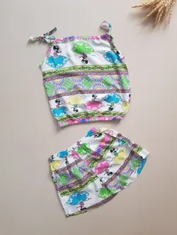 ست تاپ و شلوارک دخترانه نخی سبزقرمز