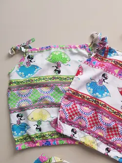 ست تاپ و شلوارک دخترانه نخی سبزقرمز