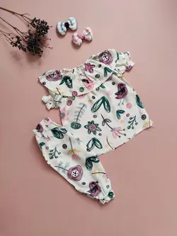 ست بلوز و شلوار دخترانه نخی نیم‌آستین