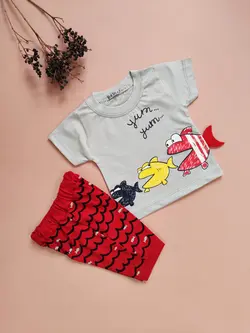 ست تیشرت شلوارک اسپرت طرح ماهی