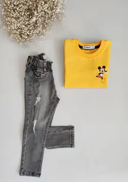 شلوار جین(لی) اسپرت دخترانه و پسرانه طوسی