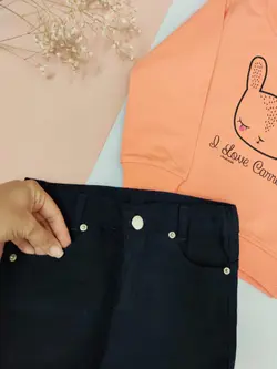 ست بلوز و شلوار دخترانه کتان طرح گربه