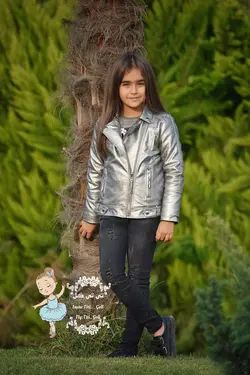 کت دخترانه چرم (نقره ای )