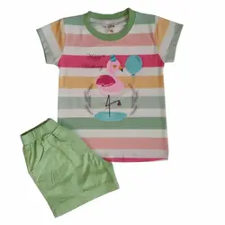 ست تیشرت و شلوارک دخترانه کتان فلامینگو