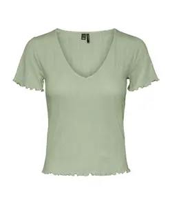 بلوز زنانه يقه هفت V آستين كوتاه سبز ورومدا VERO MODA