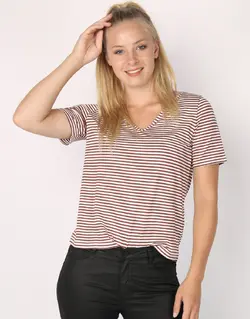 بلوز زنانه يقه دو طرف V پشت بندى راه راه سفید/بنفش VERO MODA