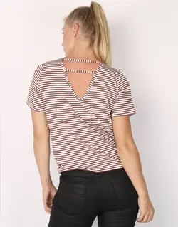 بلوز زنانه يقه دو طرف V پشت بندى راه راه سفید/بنفش VERO MODA