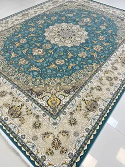 فرش طرح دستبافگونه ابی اطلسی