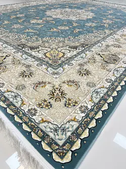 فرش طرح دستبافگونه ابی اطلسی