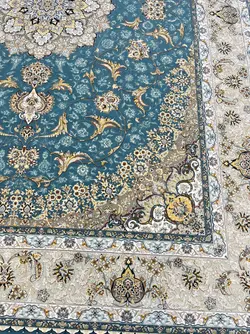 فرش طرح دستبافگونه ابی اطلسی