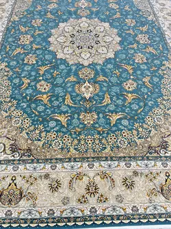 فرش طرح دستبافگونه ابی اطلسی