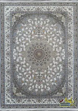 فرش کاشان 1500 شانه برجسته نقشه طاووس نقره ای