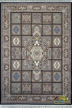 فرش کاشان 700 شانه نقشه خشتی کژال سرمه ای تراکم 2550