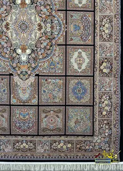 فرش کاشان 700 شانه نقشه خشتی کژال سرمه ای تراکم 2550