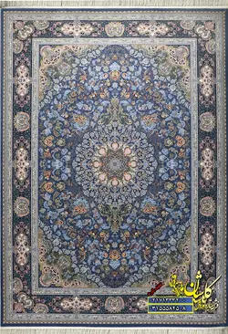 فرش کاشان 1000 شانه نقشه رزباران ابی