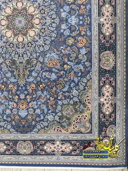 فرش کاشان 1000 شانه نقشه رزباران ابی