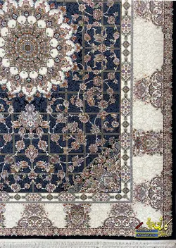 فرش کاشان نقشه پیچک سرمه ای برجسته 700 شانه