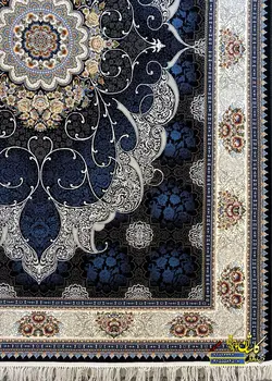 فرش کاشان نقشه چکاوک سرمه ای 700 شانه