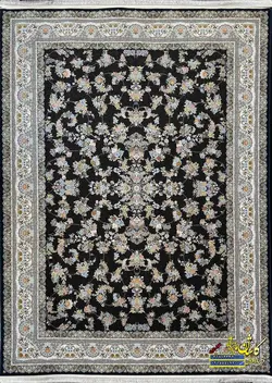 فرش کاشان نقشه افشان بهار سرمه ای 1500 شانه برجسته