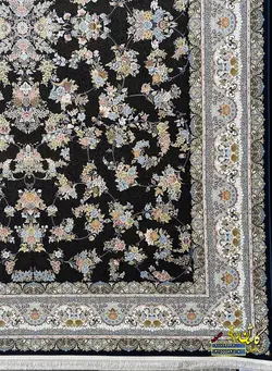 فرش کاشان نقشه افشان بهار سرمه ای 1500 شانه برجسته