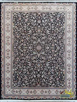 فرش کاشان نقشه افشان صدف سرمه ای 1200 شانه