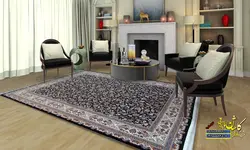 فرش کاشان نقشه افشان صدف سرمه ای 1200 شانه