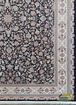 فرش کاشان نقشه افشان صدف سرمه ای 1200 شانه
