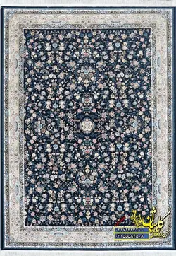 فرش کاشان 1200 شانه طرح افشان سرمه ای