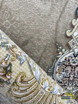 فرش کاشان گلسار بژ 1200 شانه گلبرجسته