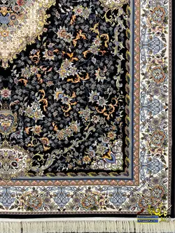 فرش کاشان 1000 شانه نقشه کاملیا سرمه ای