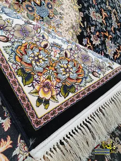 فرش کاشان 1000 شانه نقشه کاملیا سرمه ای