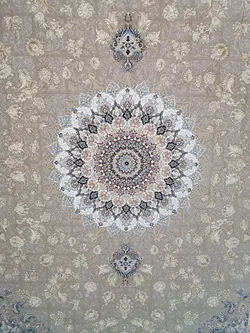 فرش کاشان 1200 شانه برجسته نقشه پیچک بژ