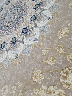 فرش کاشان 1200 شانه برجسته نقشه پیچک بژ